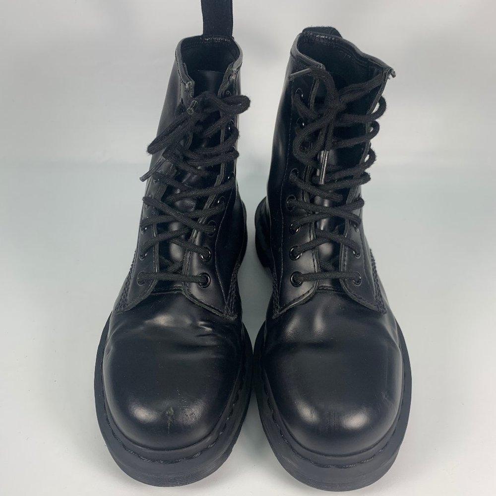 Dr Doc Martens Black Leather Lace Up Combat Boots US 8 UK 6 8-Eyelet